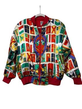 Pb Collections Vintage 80’s Nautical Printed Satin Bomber Jacket